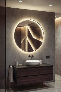 BORD lustro ze MOON LED oświetlenie, ze ściętą krawędzią okrągłe, średnica 70cm, CU free, czarny mat