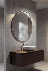 BORD lustro ze MOON LED oświetlenie, ze ściętą krawędzią okrągłe, średnica 70cm, CU free, czarny mat