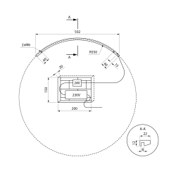 BORD lustro ze MOON LED oświetlenie, ze ściętą krawędzią okrągłe, średnica 70cm, CU free, czarny mat