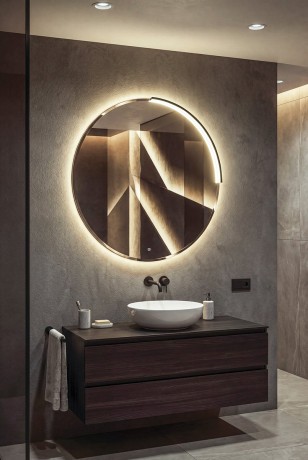Przejdź do produktu BORD lustro ze MOON LED oświetlenie, ze ściętą krawędzią okrągłe, średnica 80cm, CU free, czarny mat