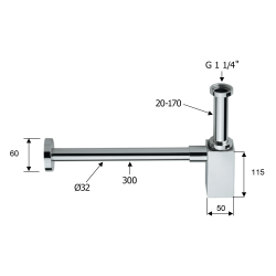 Syfon umywalkowy 5/4", odpływ 32mm, kwadratowy, gun metal
