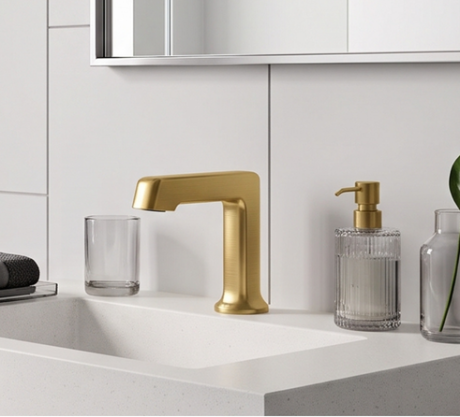 Przejdź do produktu Bateria umywalkowa bezdotykowa geometryczna kanciasta Freak Bathroom Core Złoty szczotkowany
