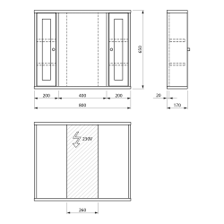 AMBRA szafka z LED lustrem 80x65x17cm, świerk barwiony