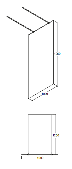 Kabina prysznicowa walk in 100x195 cm z panelem bocznym 50 cm Besco Aveo Due 100 rys. tech.