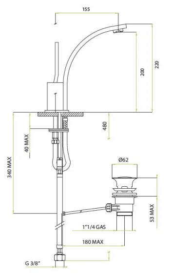 Bateria umywalkowa 22 cm z joystickiem Sapho Thor 9032