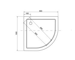 Brodzik półokrągły 90x90 cm Aron Slimline 90  rysunek techniczny.