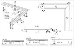 Rynna odpływowa kątowa 900mm TECE Drainline 610900 z taśmą uszczelniającą Seal System rys.tech.