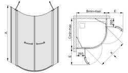 Sanplast KP4/PRIII Kabina narożna półokrągła 100x100 cm 600-073-0640-01-401 rysunek techniczny
