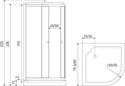 Kabina półokrągła z hydromasażem 80x80 cm i czarnymi profilami Kerra Oviedo 80