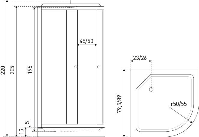 Kabina półokrągła z hydromasażem 80x80 cm i czarnymi profilami Kerra Oviedo 80