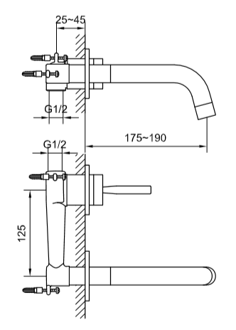 Bateria umywalkowa podtynkowa Kohlman Maxima QB180M chrom rys. tech.
