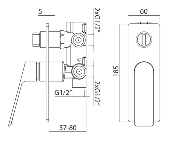 Bateria prysznicowa podtynkowa Vedo Desso VBD4017 chrom