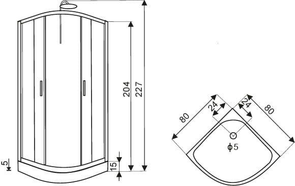Kabina prysznicowa półokrągła narożna 80x80 cm Kerra Faro 80 z hydromasażem rys.tech.