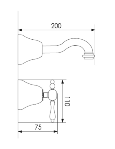 Bateria umywalkowa ścienna 3-otworowa retro Giulini Praga 7522 złoty rys.tech.