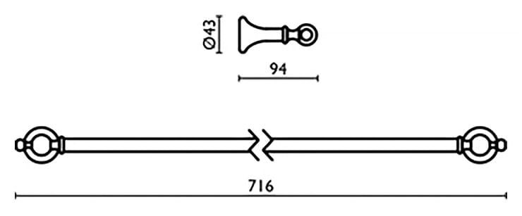 Akcesoria łazienkowe wieszak 60 cm B&A seria Regency RE 212 rysunek techniczny