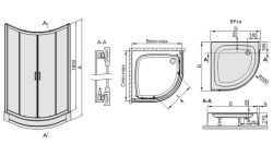 Sanplast KP4/TX5+BPza Kabina narożna półokrągła 90x90 cm 602-270-0262-01-400 rysunek techniczny