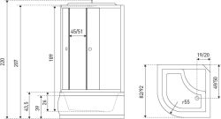 Kabina półokrągła 92x92 cm Kerra Vigo 90 z hydromasażem rys. tech.