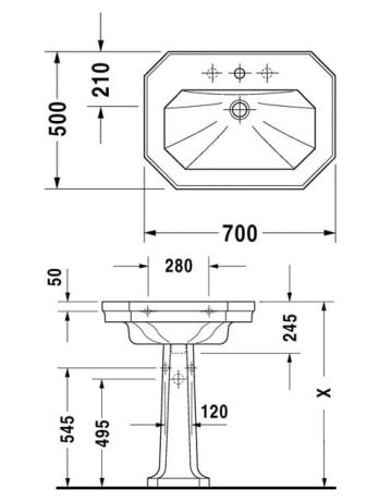 Przejdź do produktu Umywalka klasyczna 70x50 cm Seria 1930 Duravit 043870