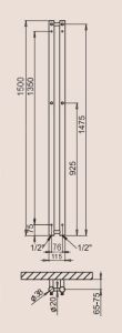 P.M.H. Rosendal R2W/2 Grzejnik łazienkowy biały 11,5 x 150 cm rysunek techniczny