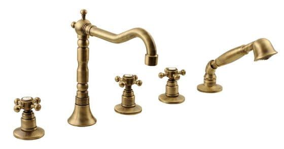 Bateria wannowa 5-elementowa Retro ze słuchawką prysznicową Reitano Antea 3886 bronzo