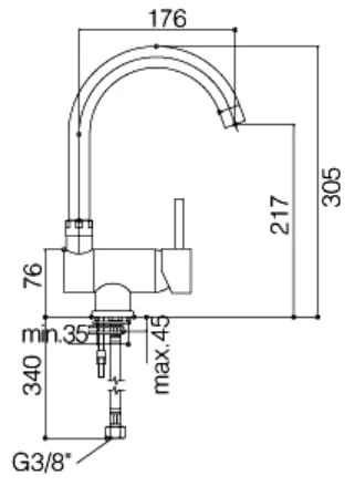 Bateria zlewozmywakowa pionowa Paffoni Stick SK189CR rysunek techniczny