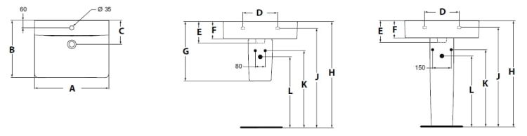 Umywalka naszafkowa Cube 50x46 cm Ideal Standard Connect E784401 rysunek techniczny
