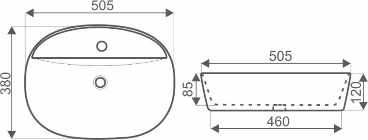 Umywalka nablatowa owalna 50,5x38 cm Kerra KR  860WH  rys. tech.