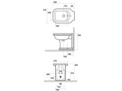 Kerasan Waldorf czarny bidet stojący bronzo 4121K6 - rysunek techniczny
