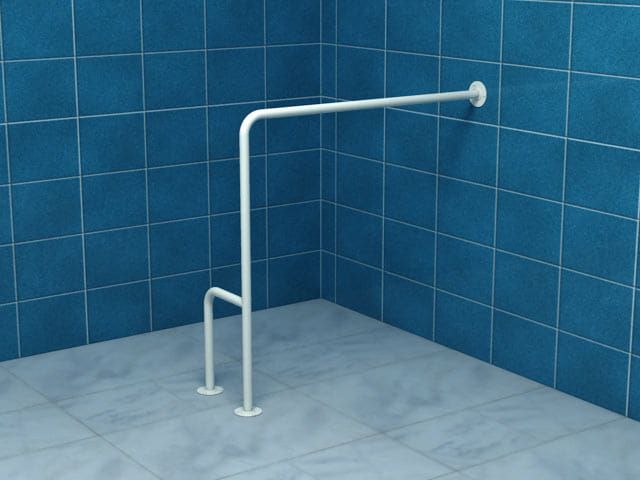 Uchwyt łazienkowy dla osób niepełnosprawnych typu H 80x80 cm, prawy, mocowany do podłogi i ściany biały Makoinstal 32-UWCP 