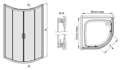 Sanplast KP4/TX5 Kabina narożna półokrągła 90x90 cm 600-270-0262-01-400 rysunek techniczny