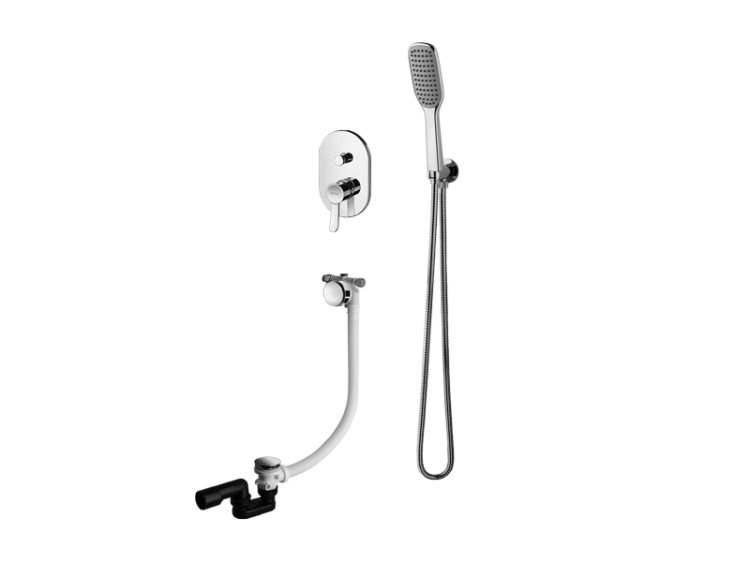 Zestaw wannowy, podtynkowy ze słuchawką prysznicową, przelewem wannowym i baterią podtynkową Vedo Cento VBC1242 chrom