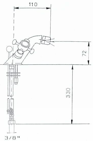 Bateria bidetowa bronzo Reitano Atea R318 rysunek techniczny