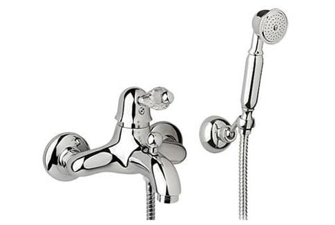 Bateria wannowa ścienna Retro ze słuchawką prysznicową i kryształami Swarovskiego Giulini Harmony Crystal 9501/S chrom