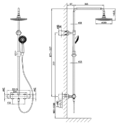 Zestaw prysznicowy z okrągłą deszczownicą 20 cm, baterią termostatyczną i słuchawką prysznicową kompletny Sapho Kimura KU322 chrom