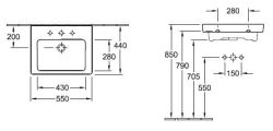 Villeroy&Boch Subway 2.0 umywalka meblowa 55x44 cm 7113F501 rysunek techniczny