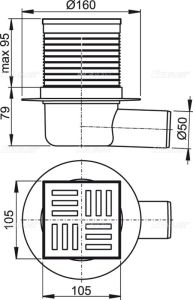 Kratka ściekowa plastikowa 105x105/50 mm odpływ boczny Alcaplast APV5111