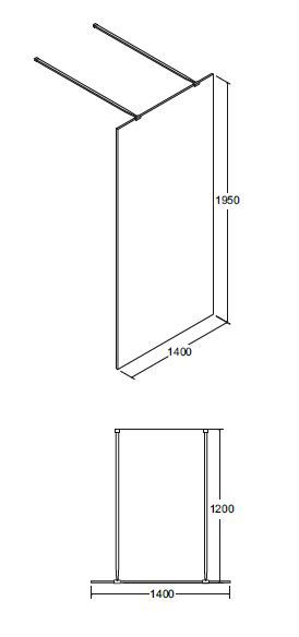 Kabina prysznicowa walk in 140x195 cm z panelem bocznym 50 cm Besco Aveo Due 140 rys. tech.