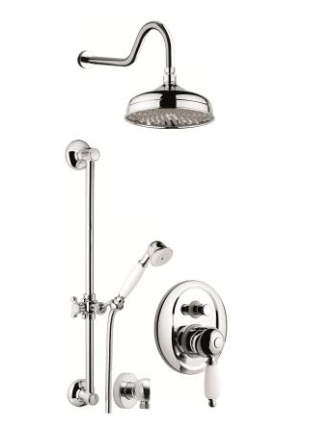 Zestaw prysznicowy Retro podtynkowy z deszczownicą, słuchawką prysznicową na drążku i baterią podtynkowa Emmevi Laguna LAG015ZN1A chrom