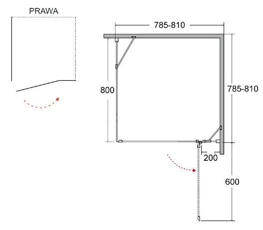 Kabina prysznicowa kwadratowa 80x80x195 cm Besco Viva 80P/L rys. tech.