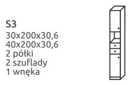 Słupek łazienkowy z MDF wysoki S3 z drzwiczkami, szufladami i wnęką