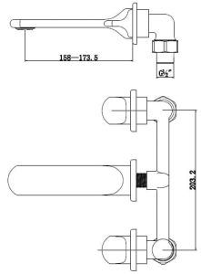 Bateria umywalkowa 3-otworowa ścienna Vedo Cento VBC 1011 rysunek techniczny