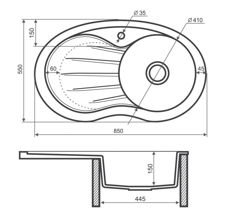 Zlewozmywak granitowy jednokomorowy 85x55 cm Darfor DG001