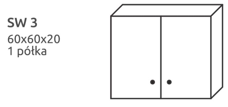 Szafka łazienkowa wisząca z MDF 60 cm biała SW3 rysunek techniczny