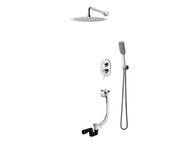 Zestaw wannowo-natryskowy, podtynkowy z deszczownicą 20 cm, słuchawką prysznicową, przelewem wannowym i baterią Vedo Cento VBC1232/20 chrom