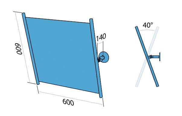 Lustro łazienkowe dla osób niepełnosprawnych uchylne w bocznej ramie 60x60 cm stal nierdzewna mat PSM 801 rys. tech.