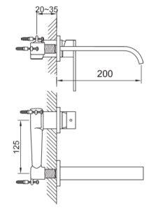  Bateria umywalkowa podtynkowa Kohlman Nexen z 20 cm wylewką S SQW183U chrom rys. tech.