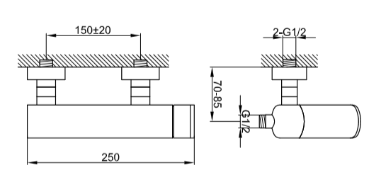 Bateria wannowa ścienna Kohlman Foxal QW120F chrom rys. tech.