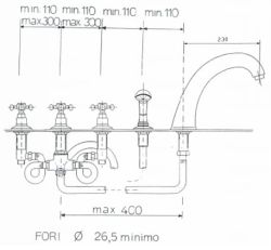 Bateria wannowa 5-otworowa bronzo Reitano Atea R331 rysunek techniczny