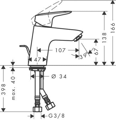 Jednouchwytowa bateria umywalkowa 70 Hansgrohe Logis DN15 71070000 rysunek techniczny