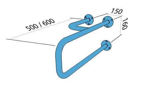 Uchwyt dla niepełnosprawnych 50 cm trójnóg lewy, ścienny biały Makoinstal 32-UUL rys.tech.